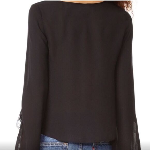 CAMI NYC Flare Lace Sleeve Silk Blouse in Black - Picture 3 of 14
